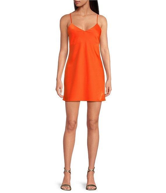 Gianni Bini Harper Satin V-Neck Sleeveless Slip Dress Product Image