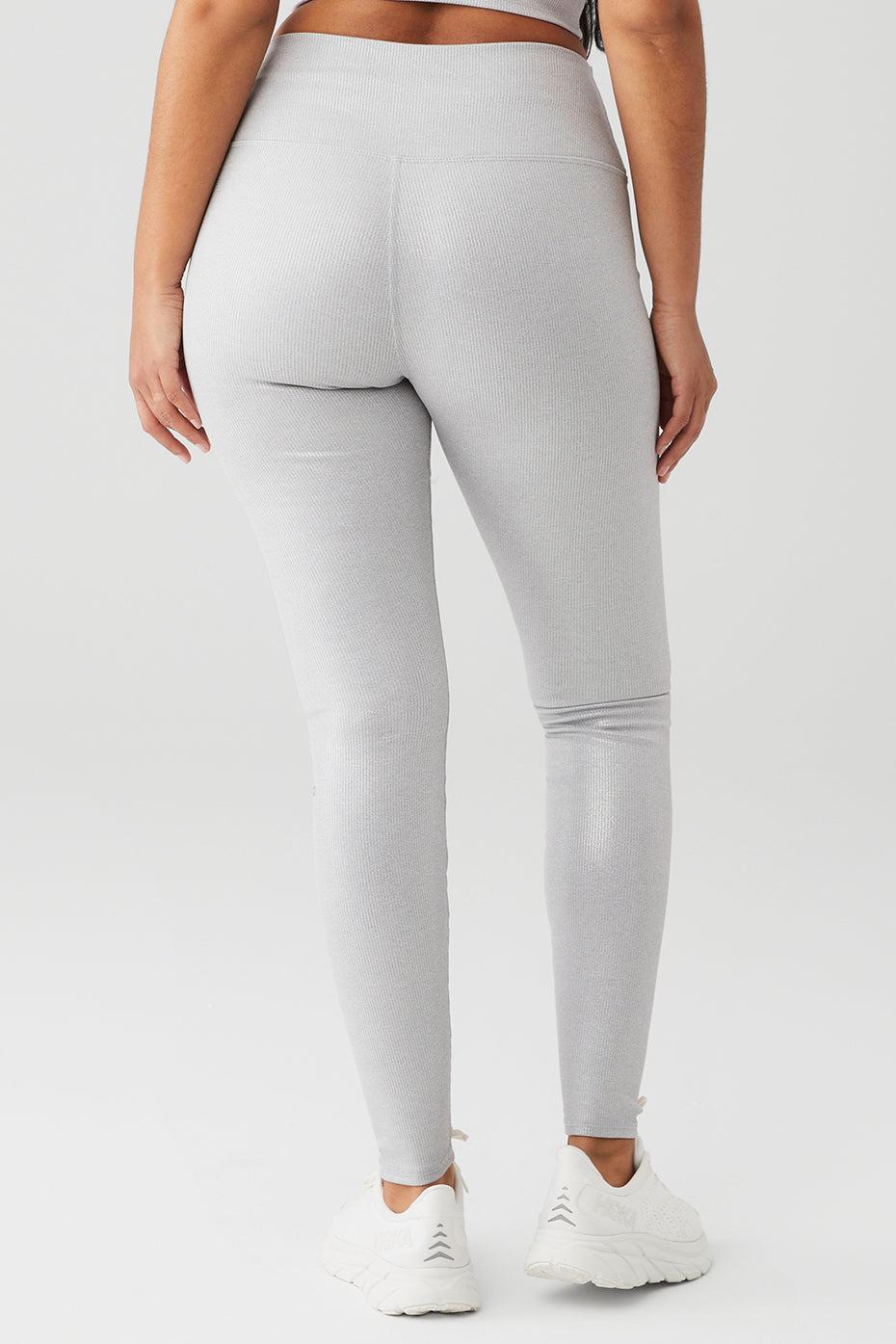 Alosoft Ribbed High-Waist Shimmer Legging - Light Grey Iridescent Female Product Image