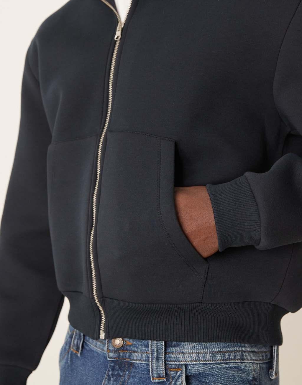 ASOS DESIGN heavyweight boxy scuba hoodie in navy Product Image