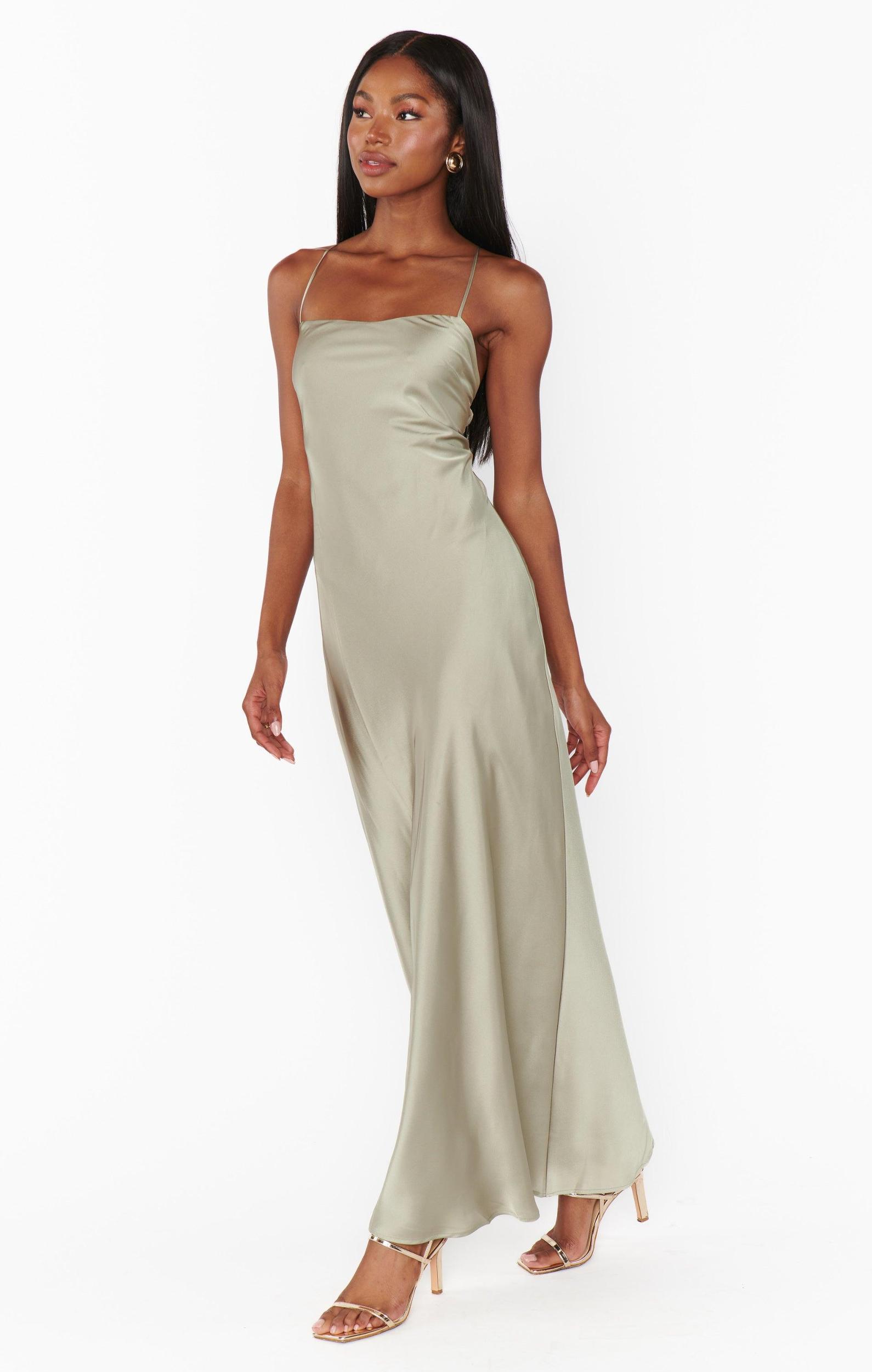 Dani Slip Dress ~ Moss Green Luxe Satin Product Image