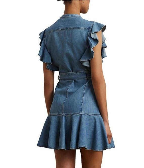 Lauren Ralph Lauren Denim Banded Collar Flutter Sleeve Belted Shirt Dress Product Image