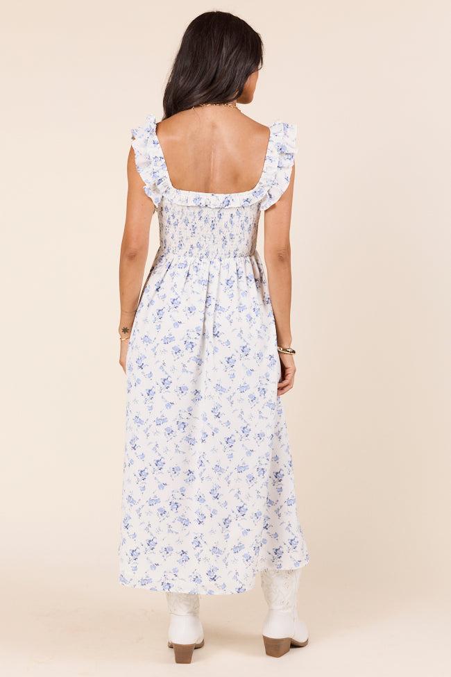 Lizzy Ruffle Smocked Top Blue Floral Maxi Dress Product Image