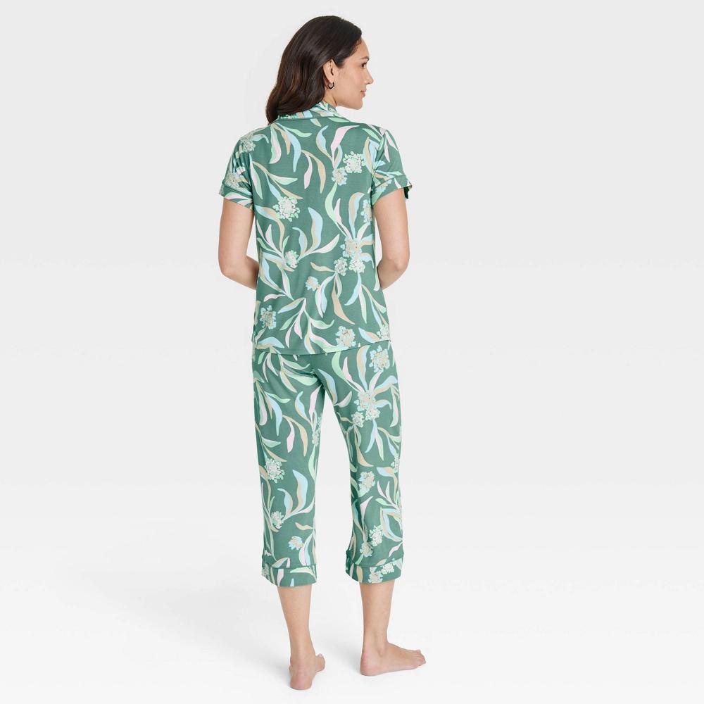 Women's Cloud Knit Short Sleeve Notch Collar Top and Cropped Pants Pajama Set - Auden™ Black M: Modal Spandex Blend Product Image