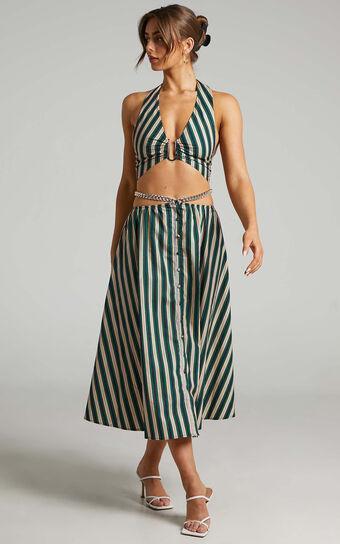Atoir - The Gravity Midi Skirt in IVY PEACH STRIPE Product Image