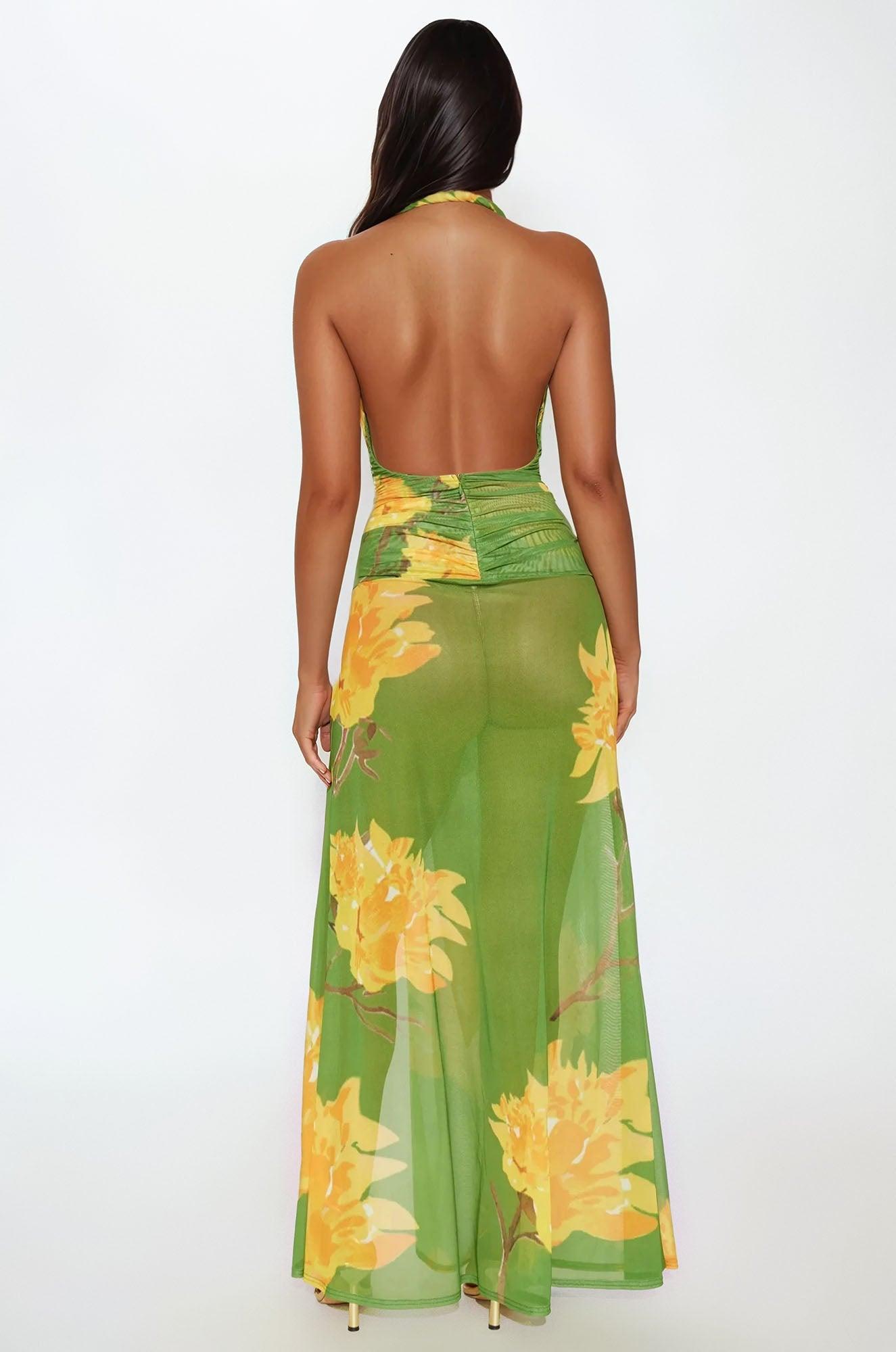 Macy Mesh Floral Maxi Dress - Green/combo Product Image