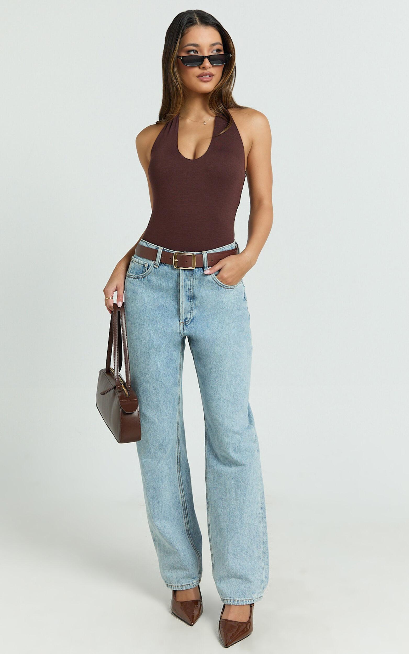 Suzanna Bodysuit - V Neck Halter Bodysuit in Chocolate Product Image