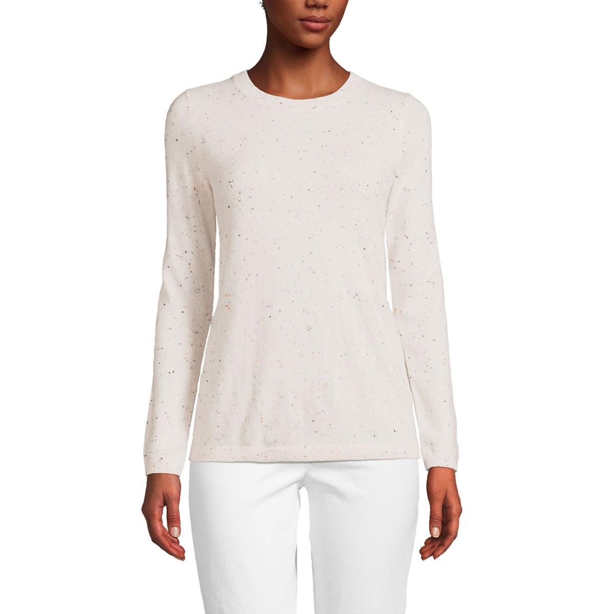 Women's Lands' End Crewneck Cashmere Sweater, Size: XL, Green Donegal Product Image