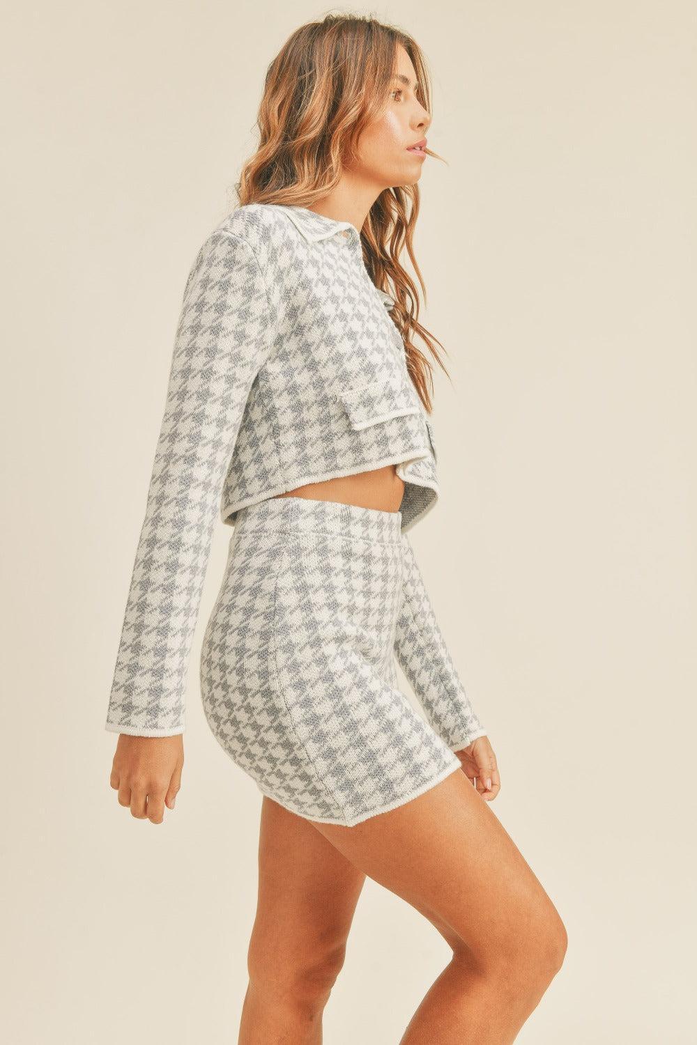 MABLE Houndstooth Cropped Knit Cardigan and Mini Skirt Set Product Image