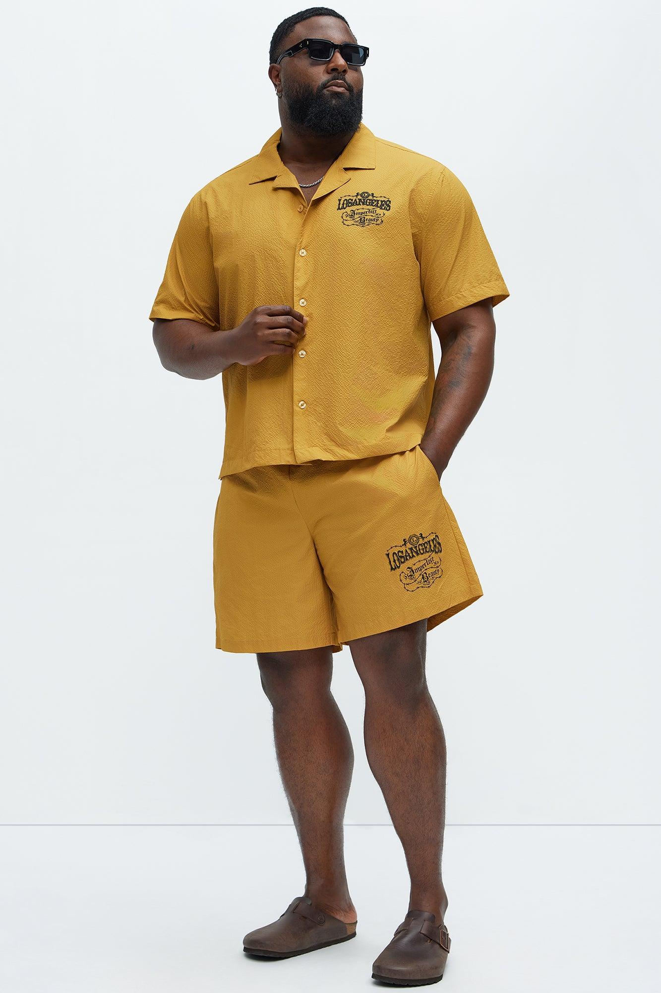 Waffle Crinkled Shorts - Yellow Product Image