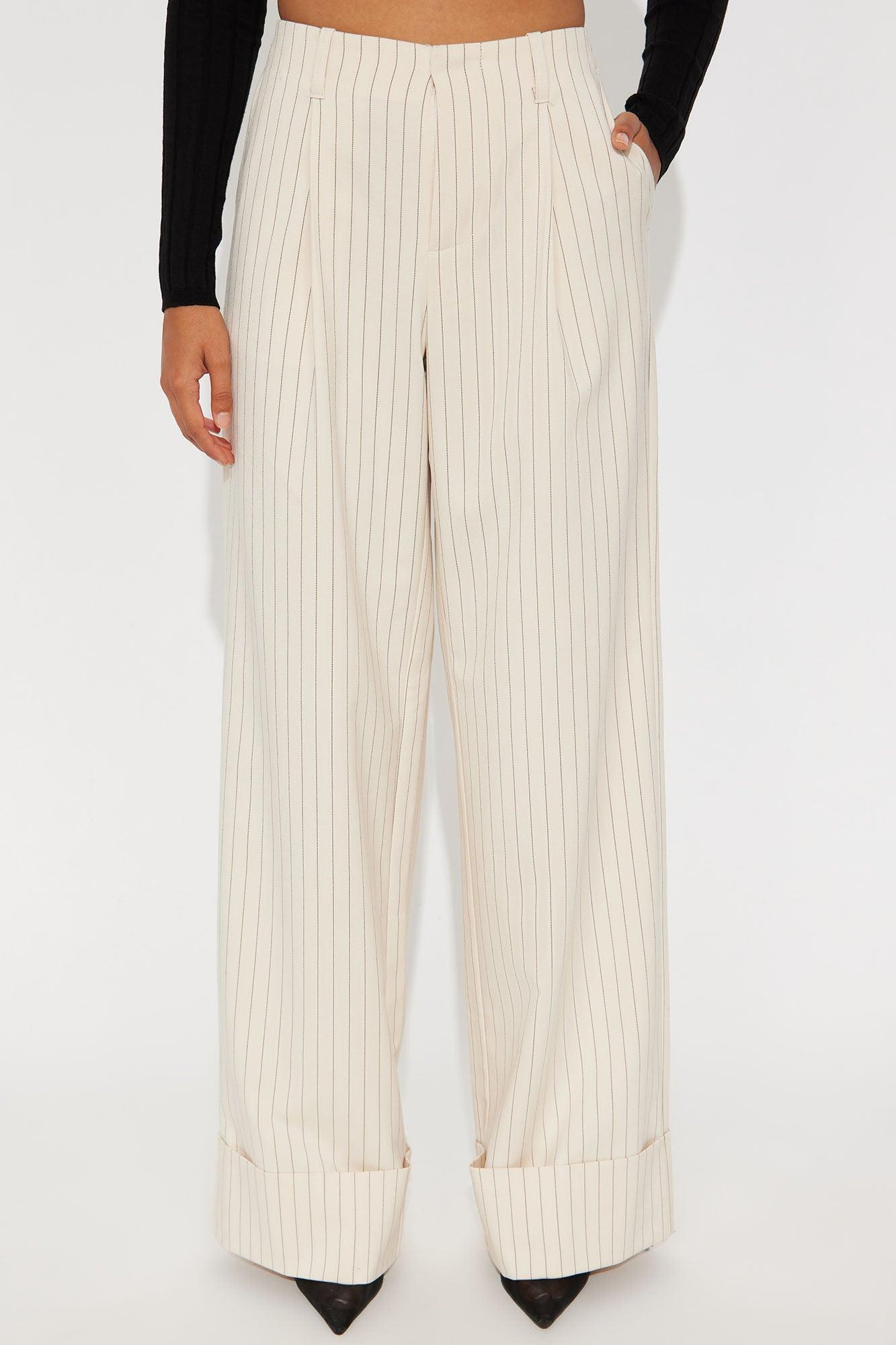 Amina Pinstripe Wide Leg Trouser - Cream Product Image