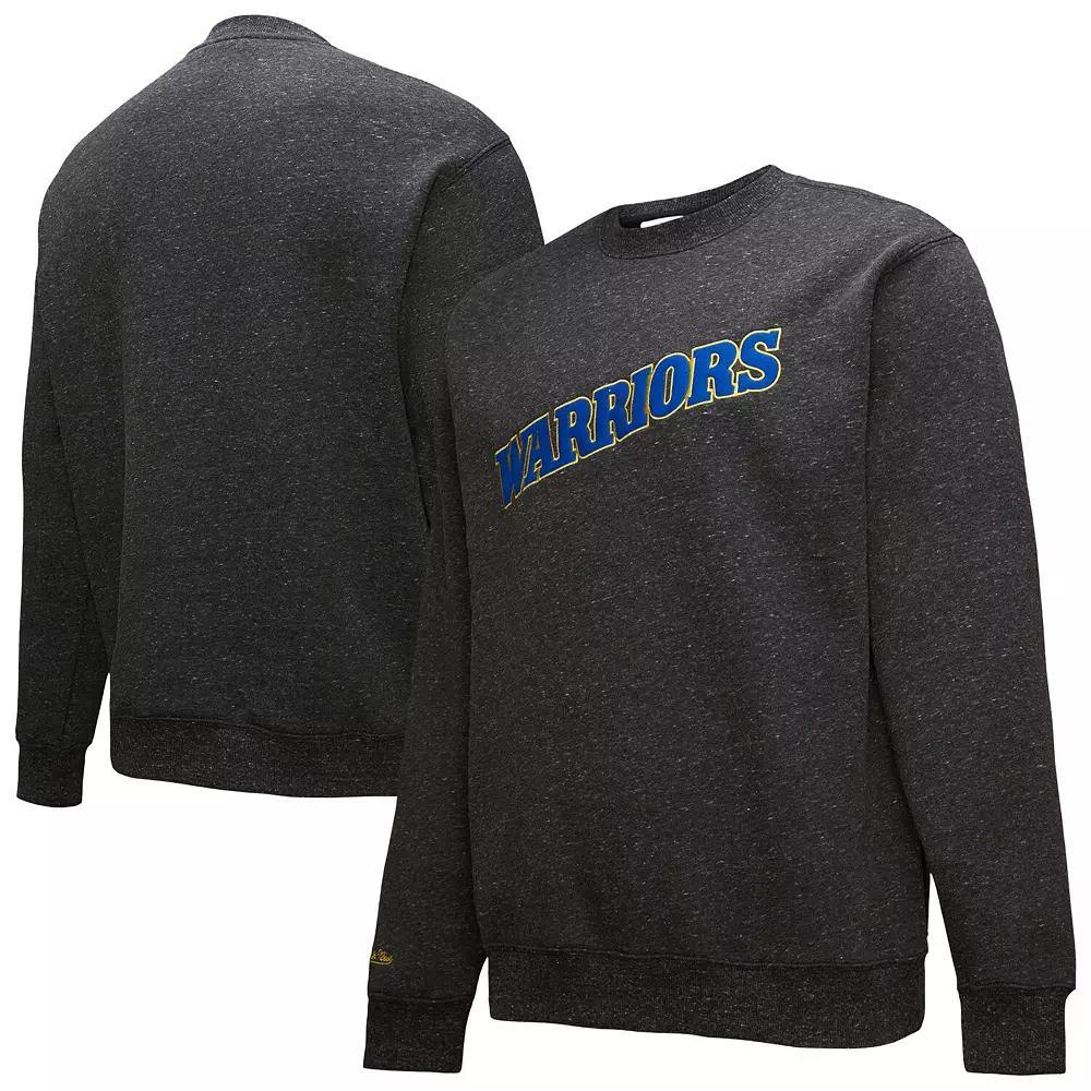 Men's Black Golden State Warriors Mitchell & Ness Black Out Collection Snow Washed Vintage Logo Pullover Sweatshirt, Size: Large Product Image