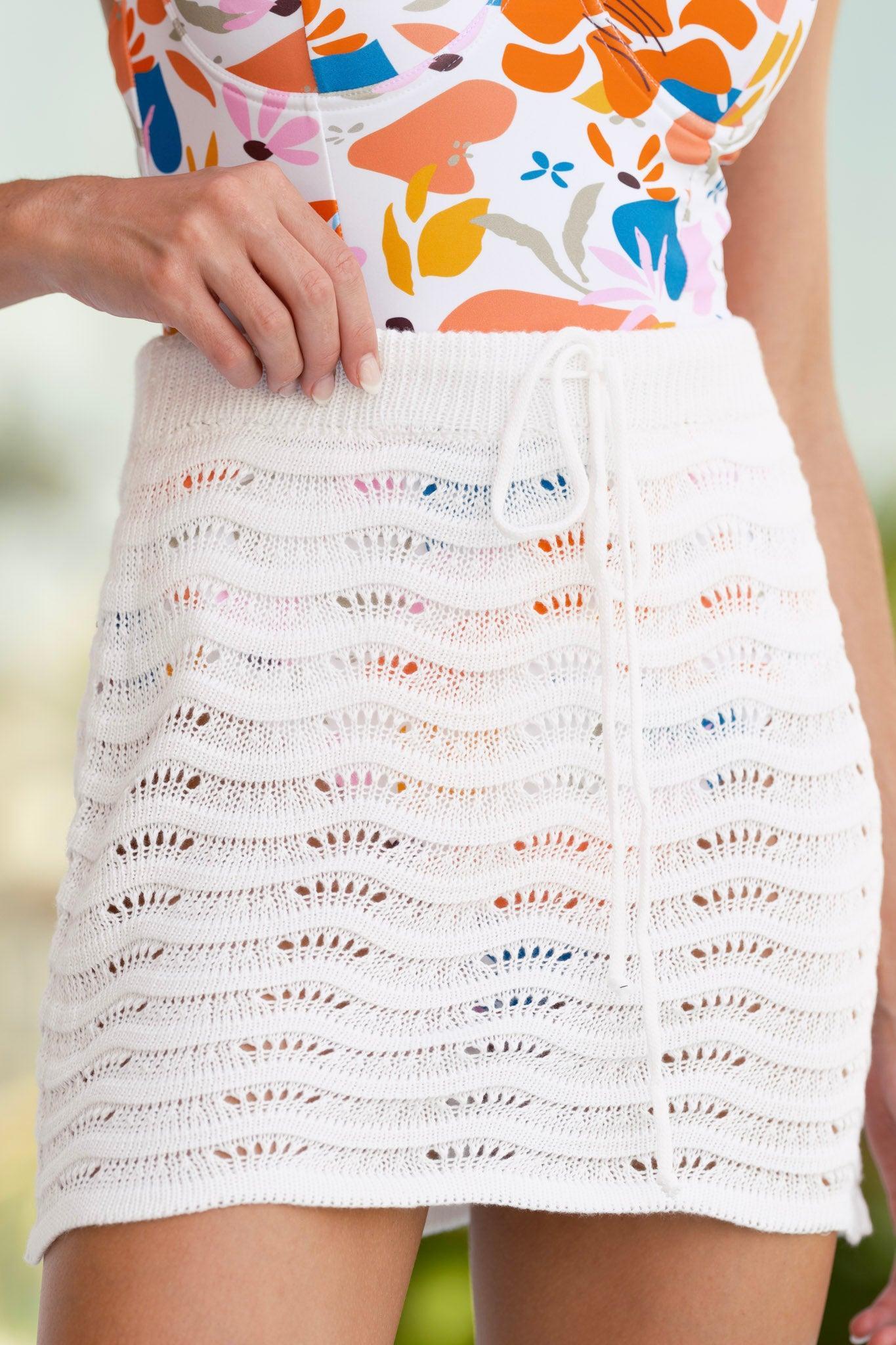 Under The Golden Sun White Open Knit Cover Up Mini Skirt Product Image