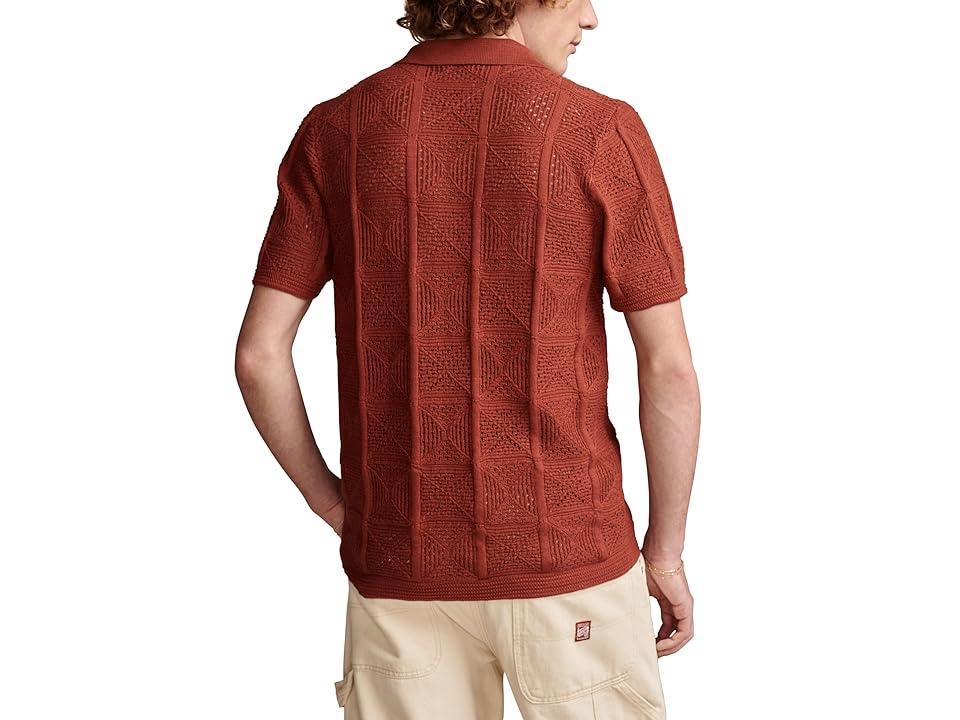 Lucky Brand Crochet Camp Collar Short Sleeve Shirt (Burnt Henna) Men's Jacket Product Image