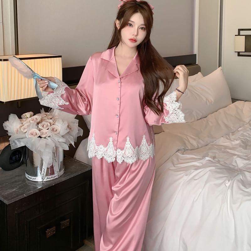 Lace Trim Camisole Top / Pants / Jacket / Shorts / Pajama Set Product Image