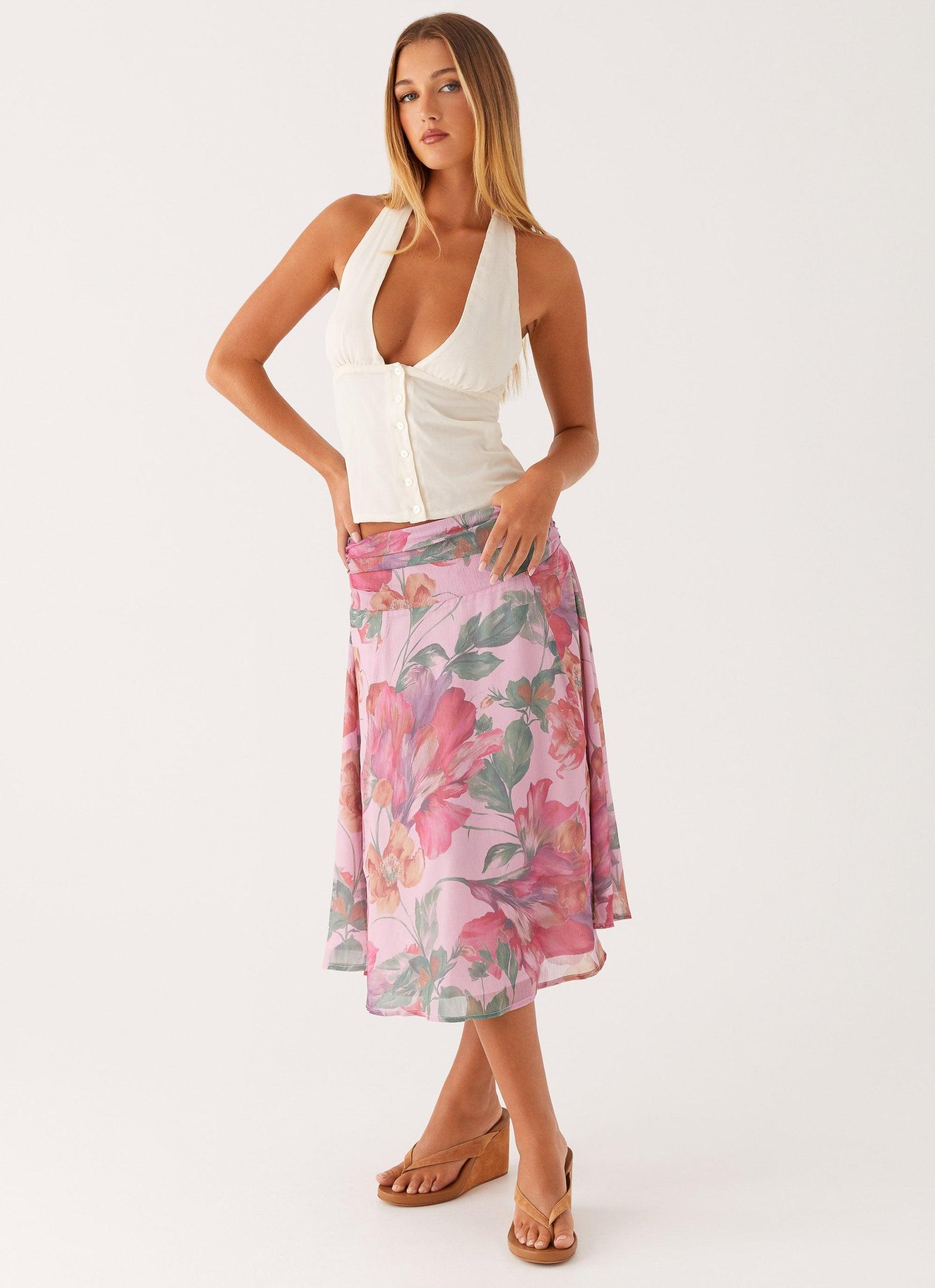 Valley Midi Skirt - Pink Floral Product Image
