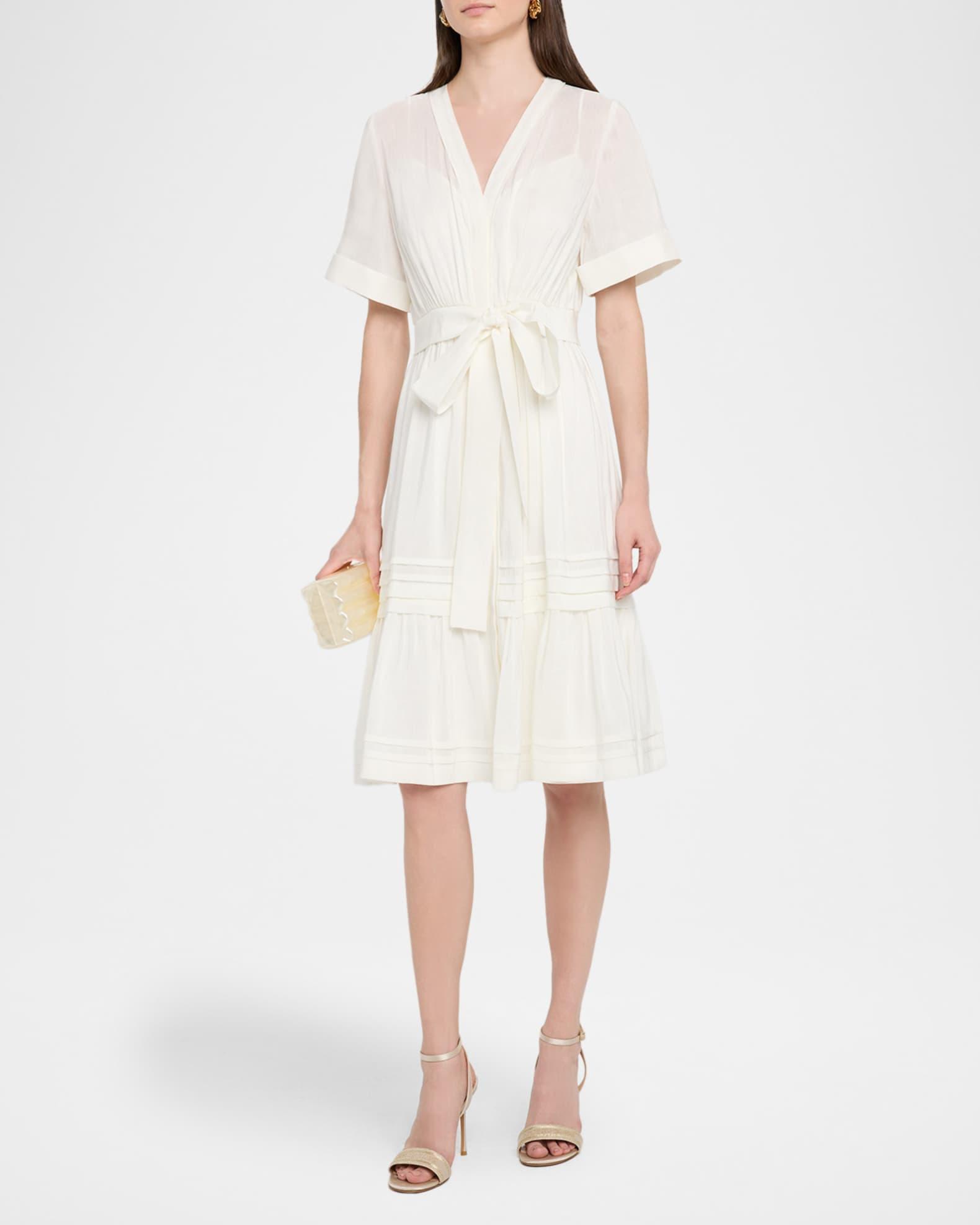 Miranda Pintuck Tiered Linen-Silk Midi Dress Product Image