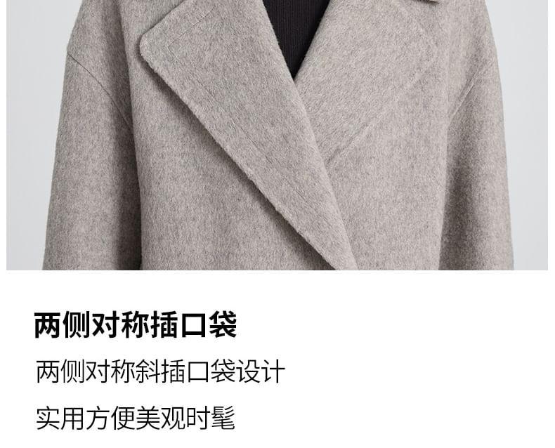 Notch Lapel Plain Double-Breasted Long Coat Product Image