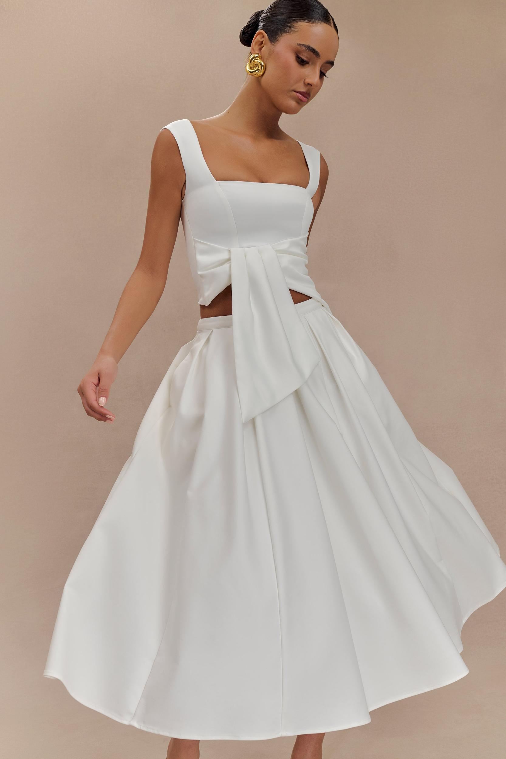 Bryony Satin Structured Sleeveless Top - White Product Image