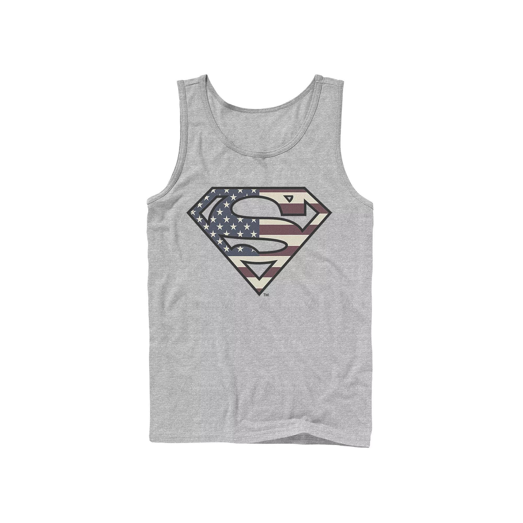 Men's DC Comics Superman Vintage American Flag Logo Fill Tank Top, Size: Large, Athletic Grey Product Image