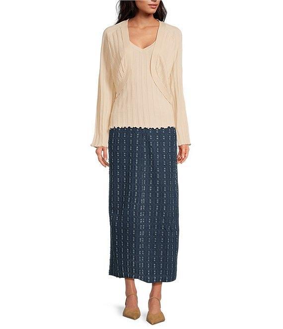 Skies Are Blue Ribbed Knit V Neck Long Sleeve Bolero Twofer Top Product Image