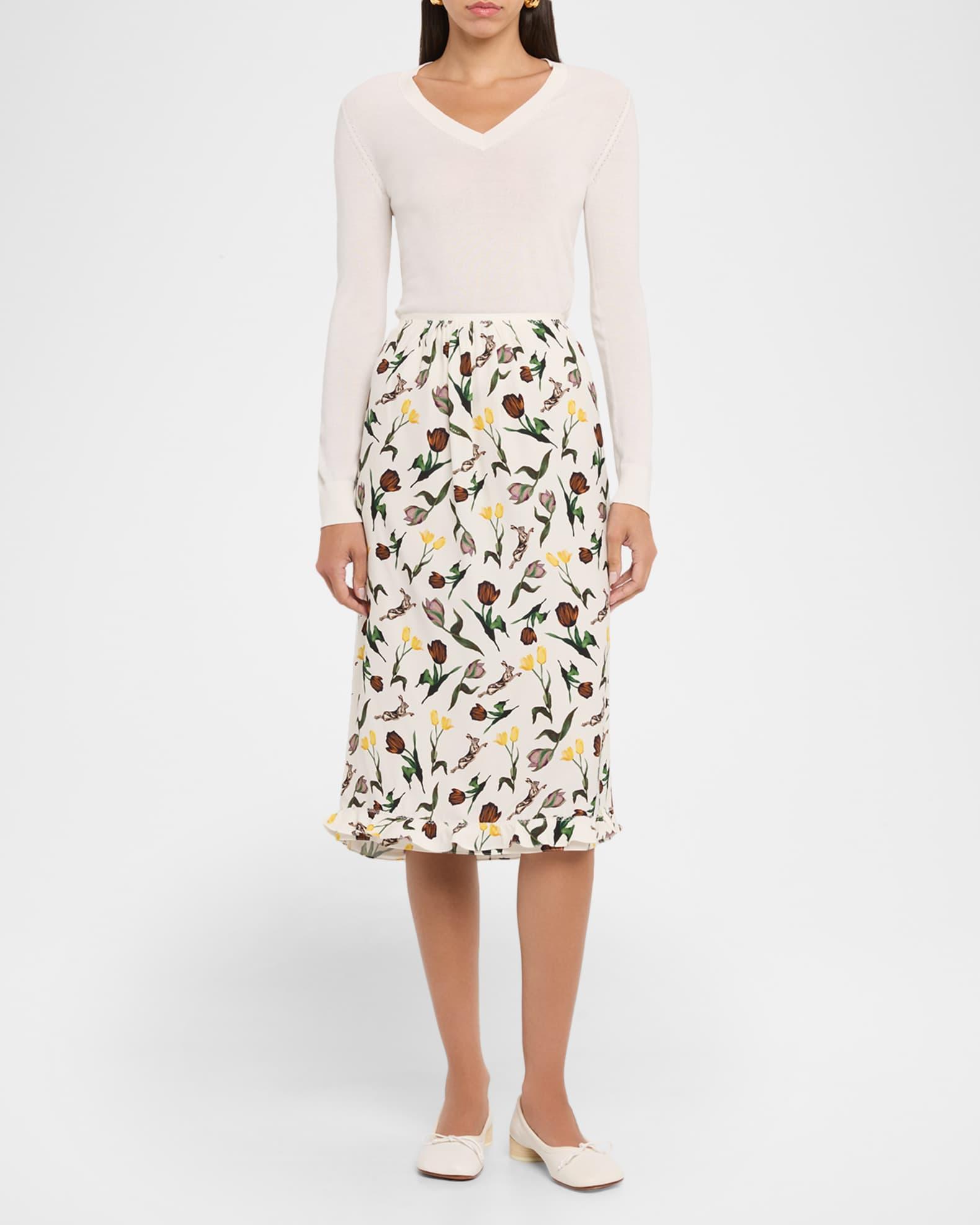 Floral Ruffle Midi Skirt Product Image
