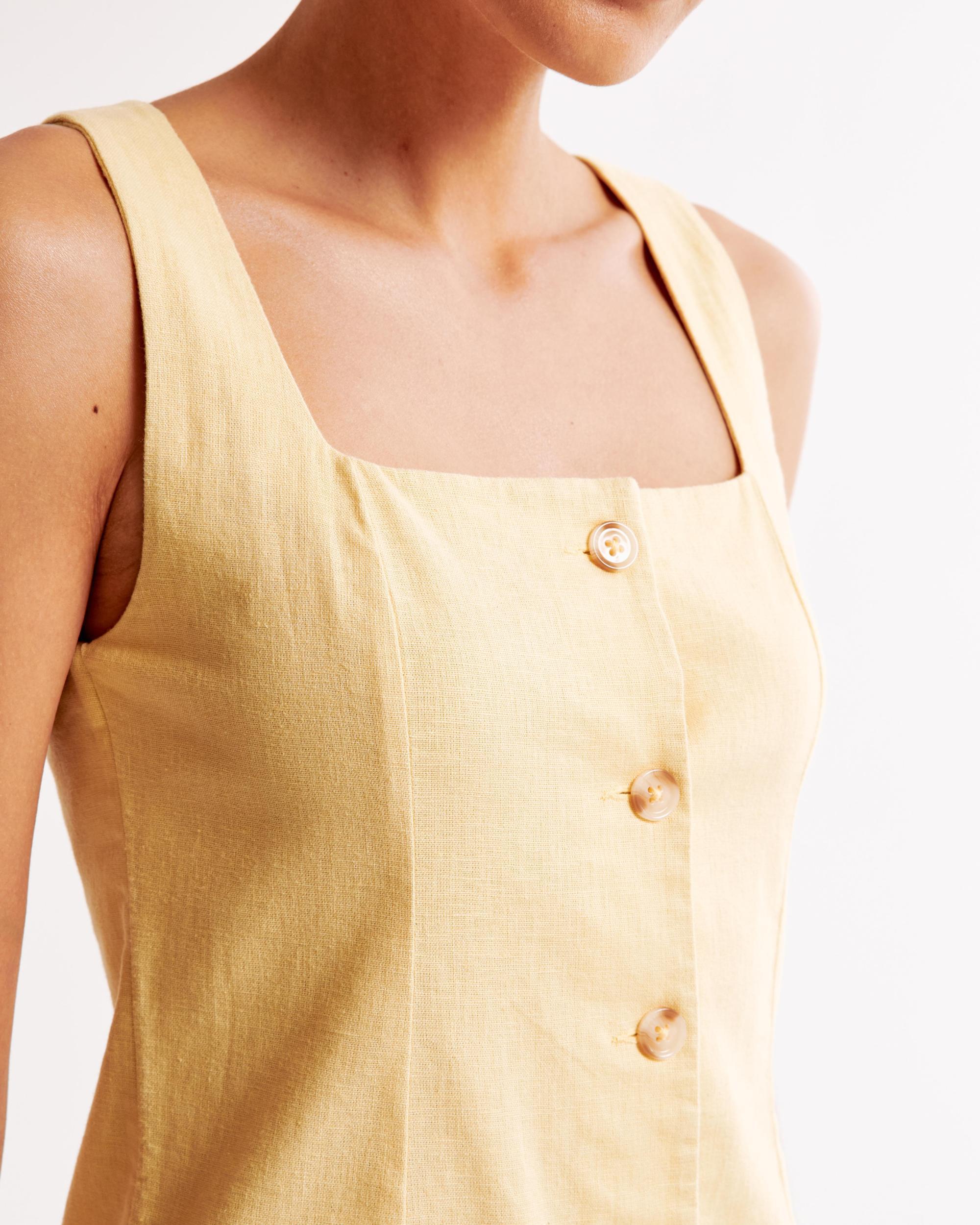 The A&F Mara Squareneck Linen-Blend Vest Mini Dress Product Image