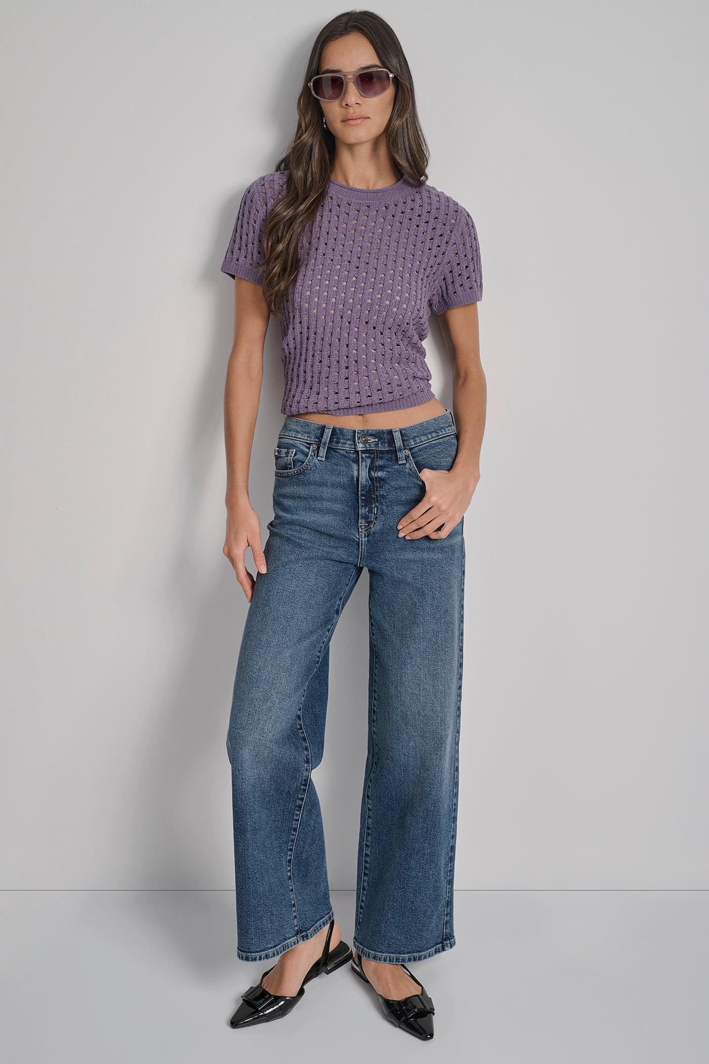 OPEN STITCH CREW NECK SHORT SLEEVE SWEATER Product Image