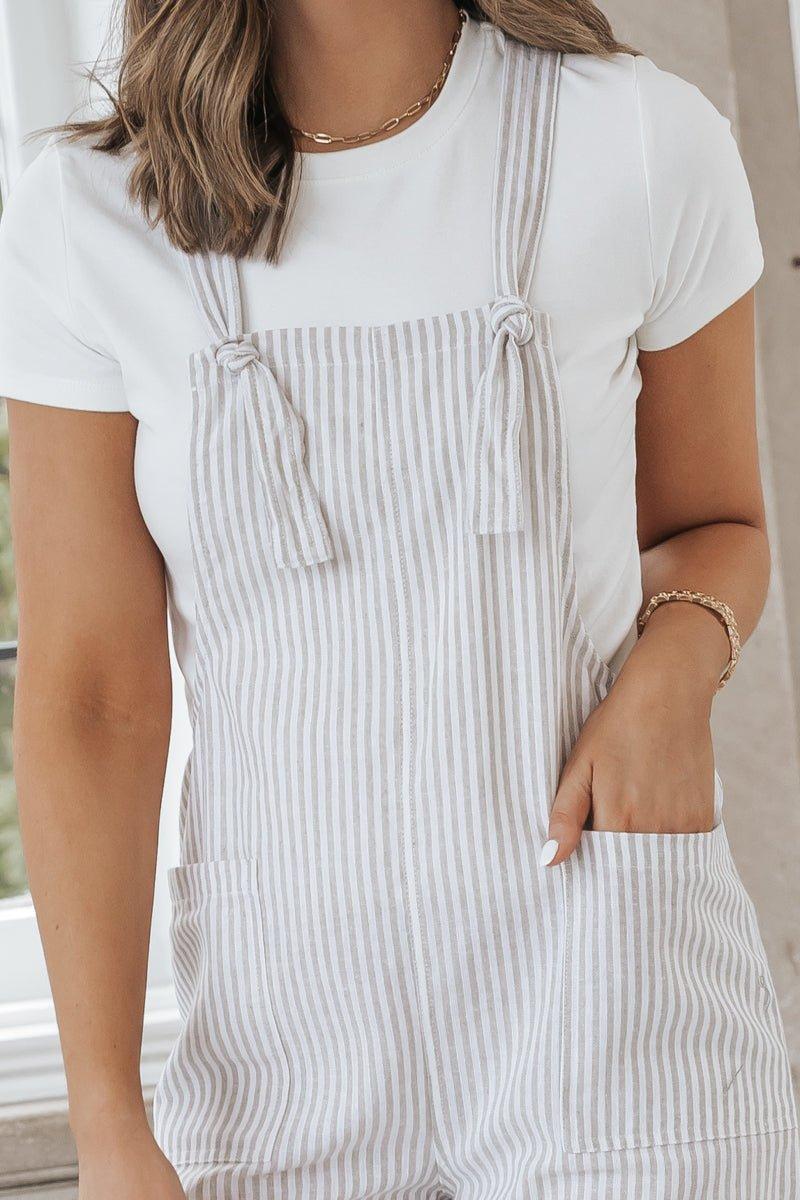 Taupe Stripe Linen Jumpsuit Product Image