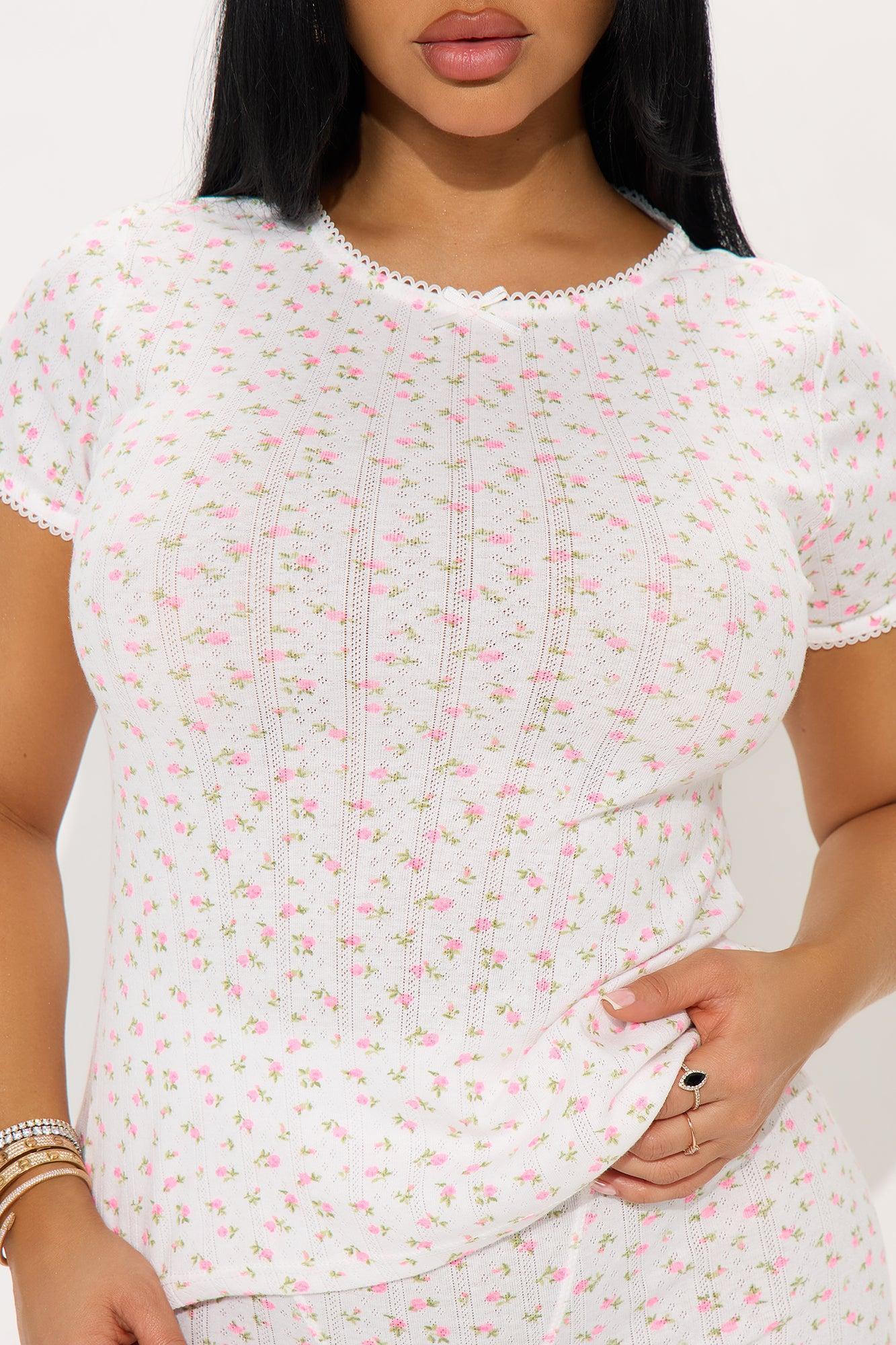 Dreamy Era Pointelle PJ Boxer Short Set - White/Pink Product Image