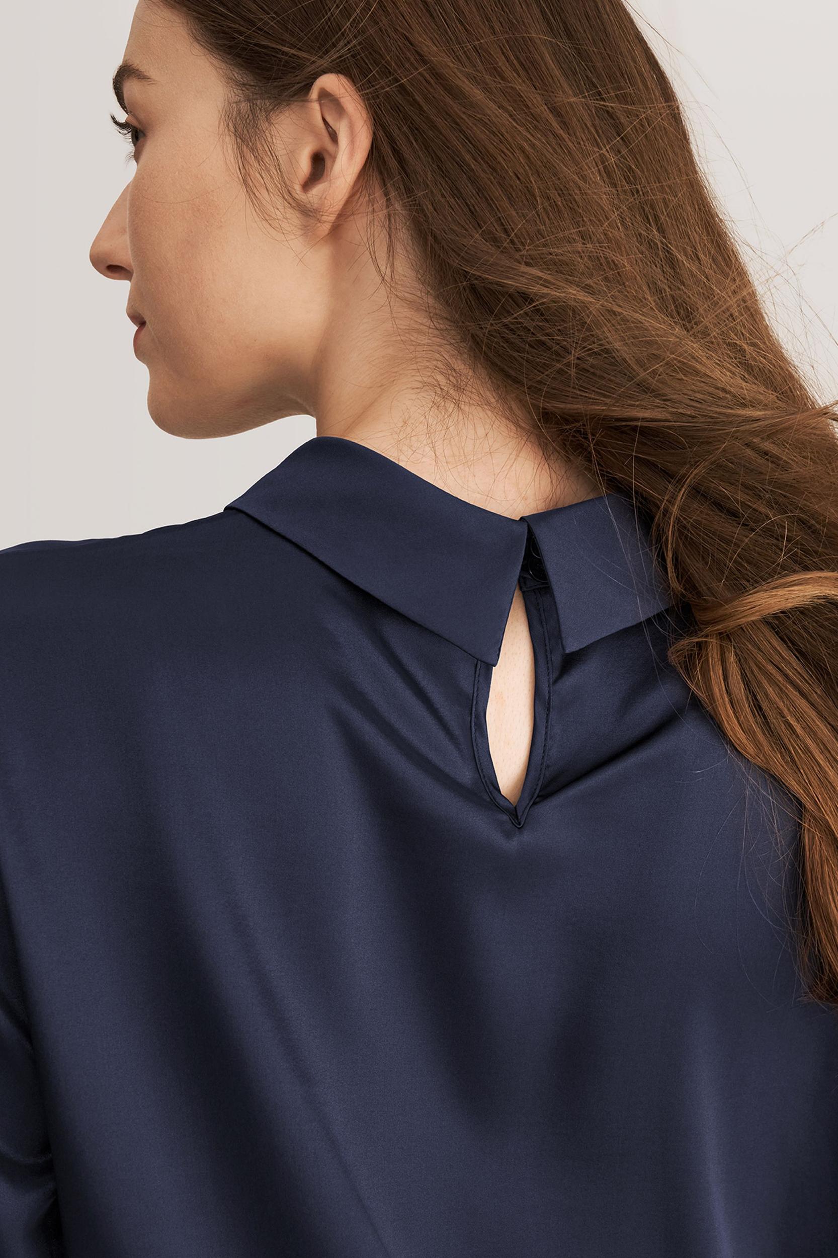 Stand Collar Long Sleeves  Silk Blouse Product Image