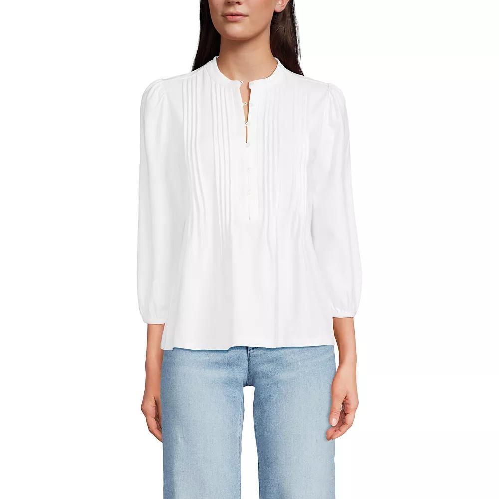 Women's Lands' End Lightweight Jersey Button Pintuck Top, Size: XL, Ivory Pink Blossoms Product Image