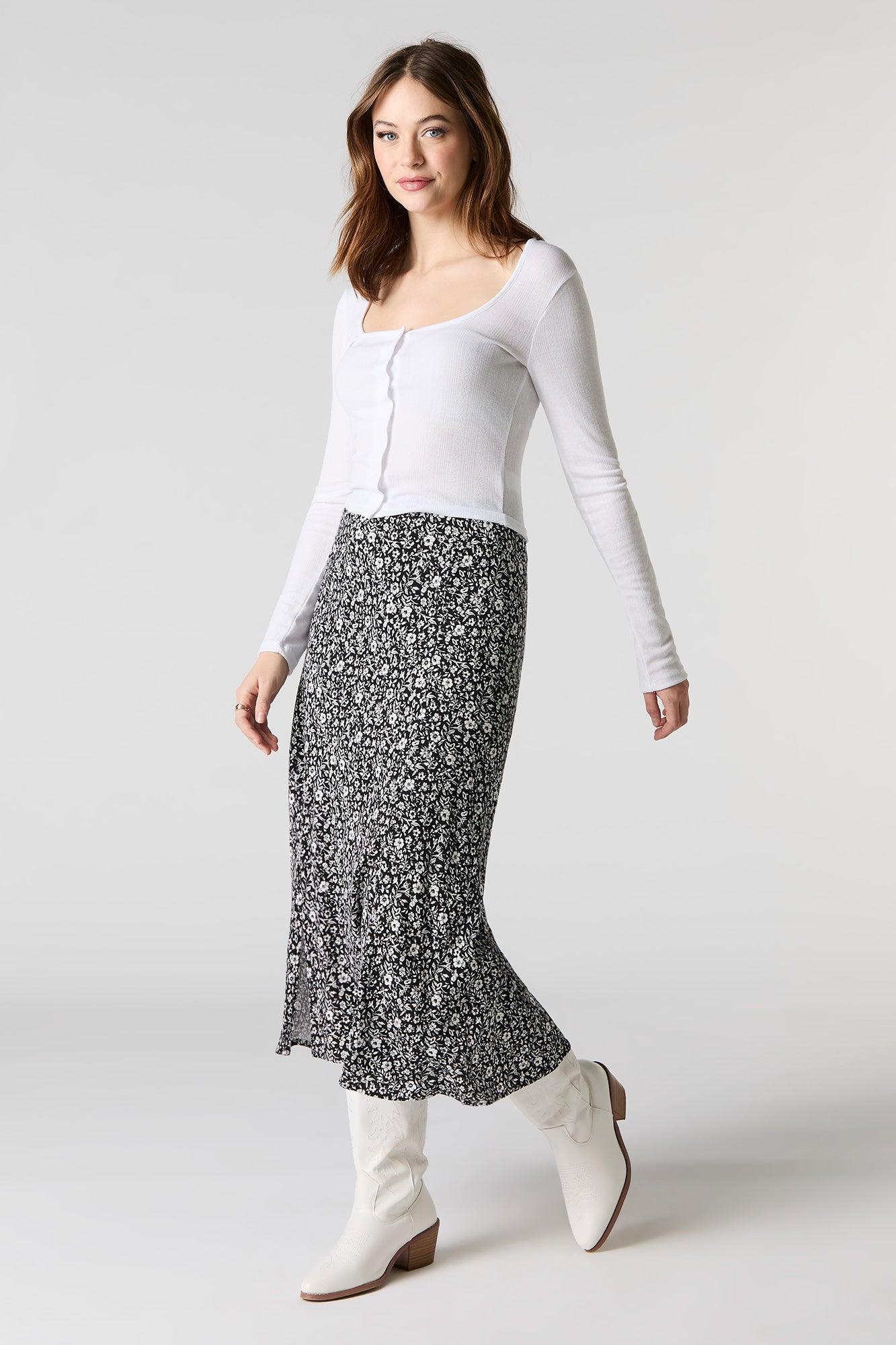 Floral Slit Midi Skirt Female Product Image