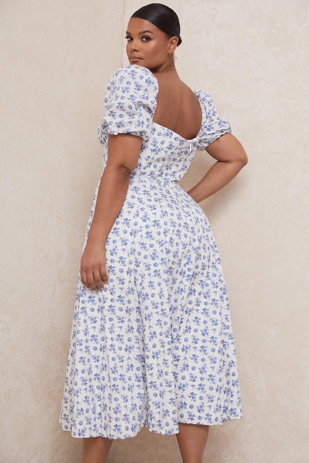 Tallulah Blue White Floral Midi Dress Product Image