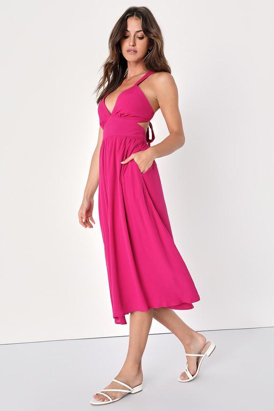 Bold New Look Magenta Tie-Back Midi Dress With Pockets Product Image