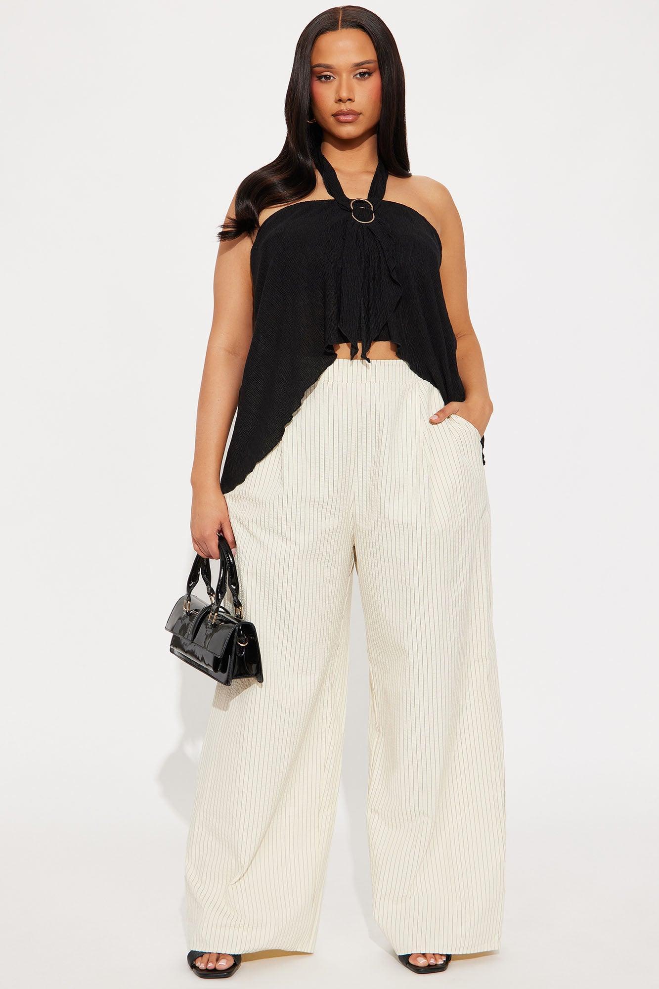 Kimmy Wide Leg Pinstripe Pants - Cream Product Image