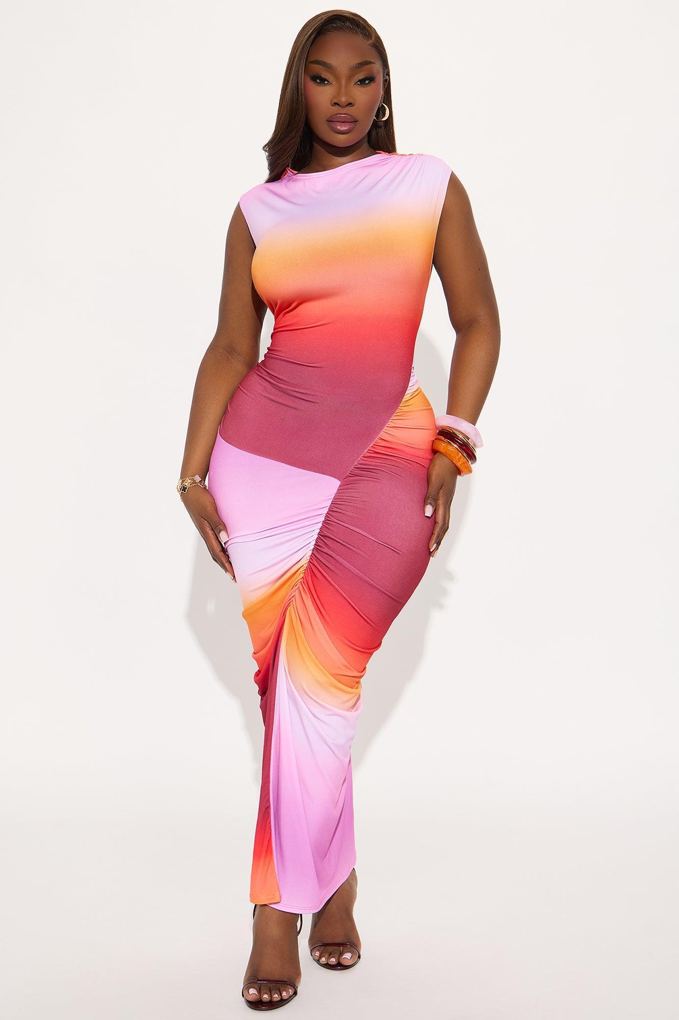 Candy Skies Ombre Asymmetrical Maxi Dress - Orange/combo Product Image