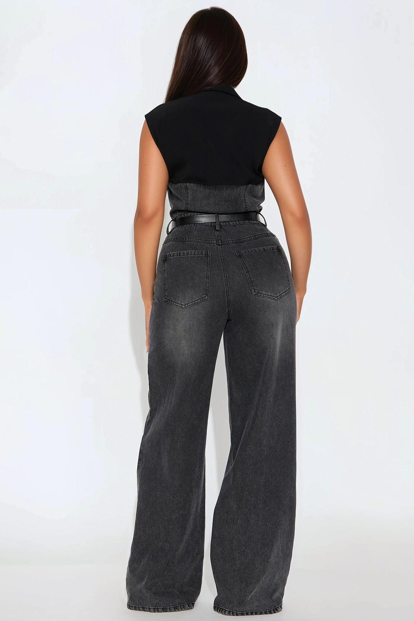 Double Identity Denim Jumpsuit - Black Wash Product Image