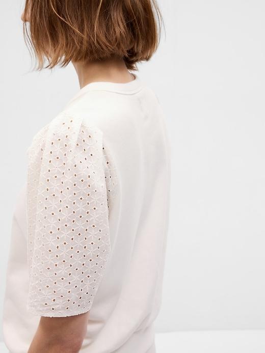 VintageSoft Eyelet Puff-Sleeve Sweatshirt Product Image