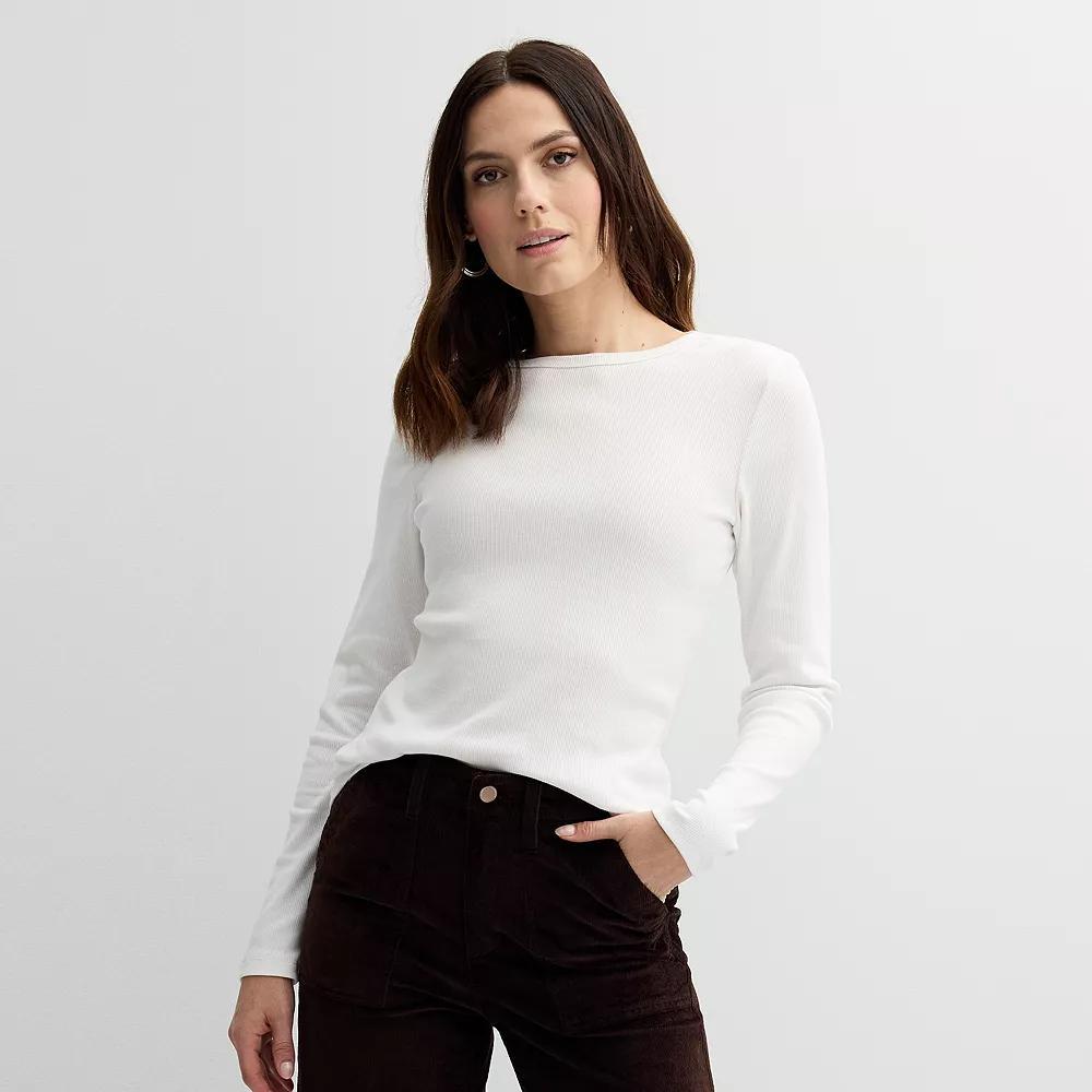 Women's Sonoma Goods For Life® Rib Slim Fit Long Sleeve Tee, Size: Medium, Vital White Product Image