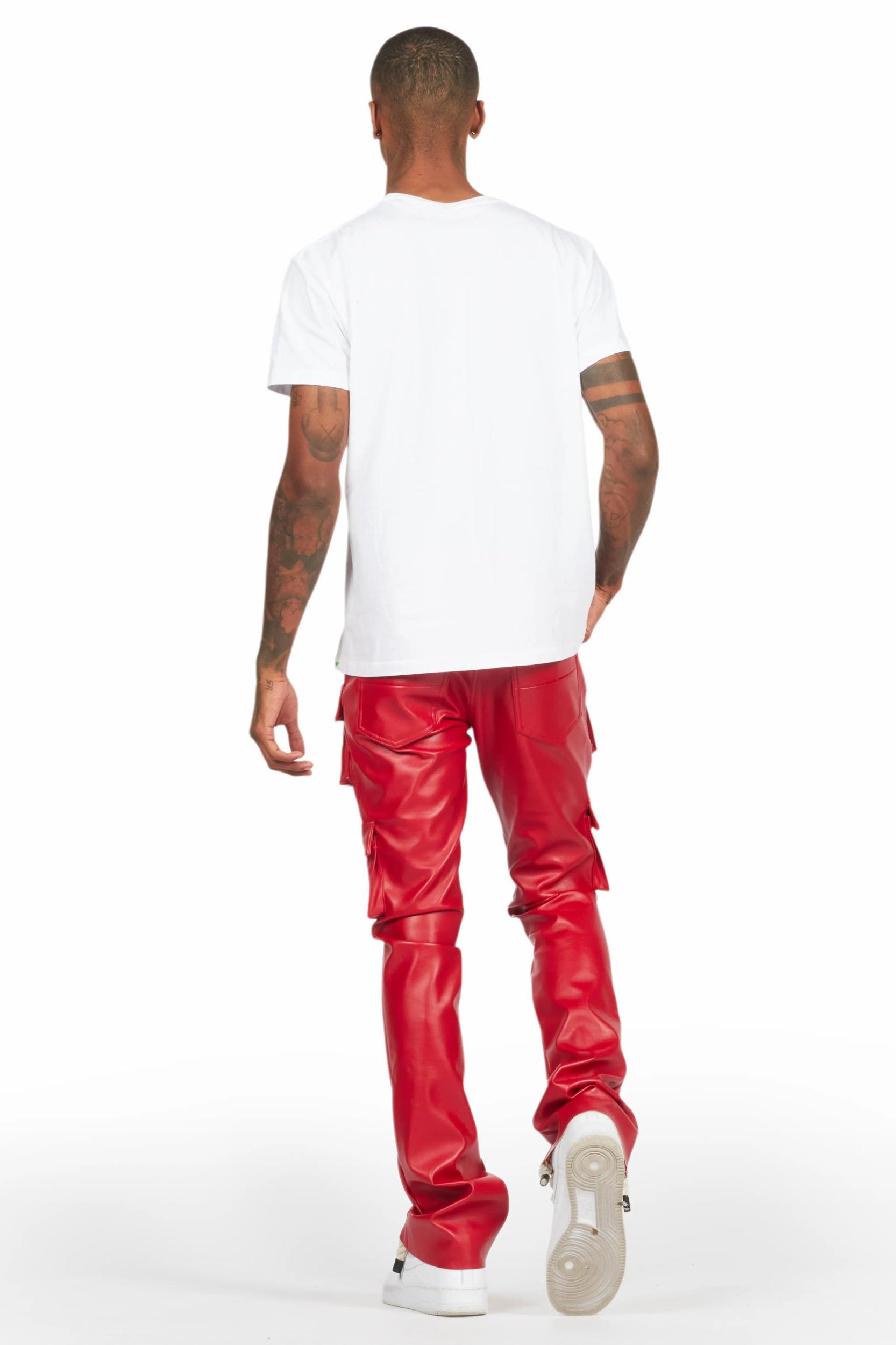 Khaza Red PU Leather Jean Male Product Image