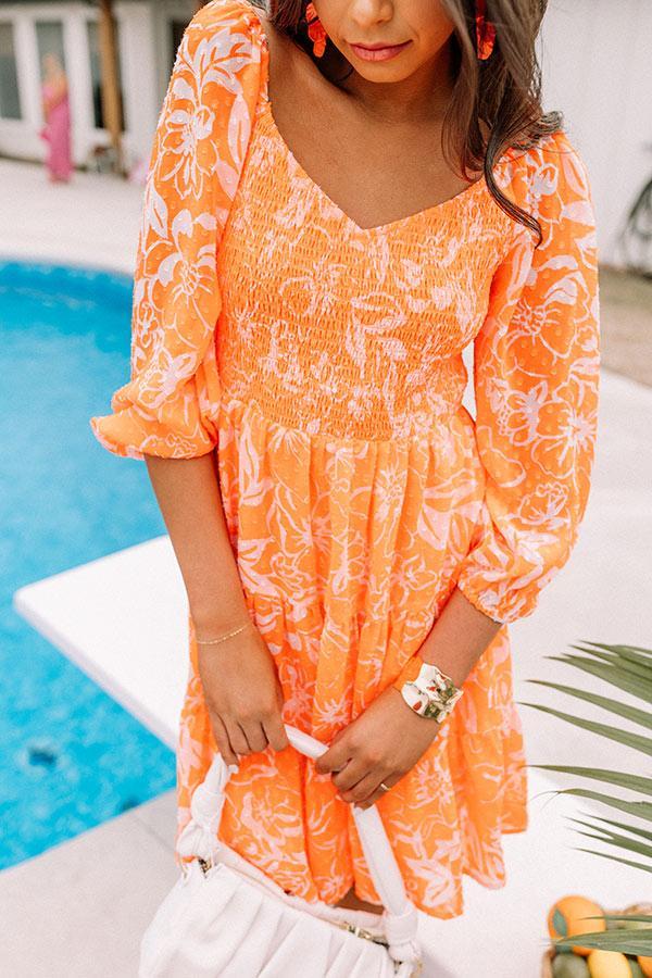 Coastal Caravan Smocked Dress In Neon Orange Product Image