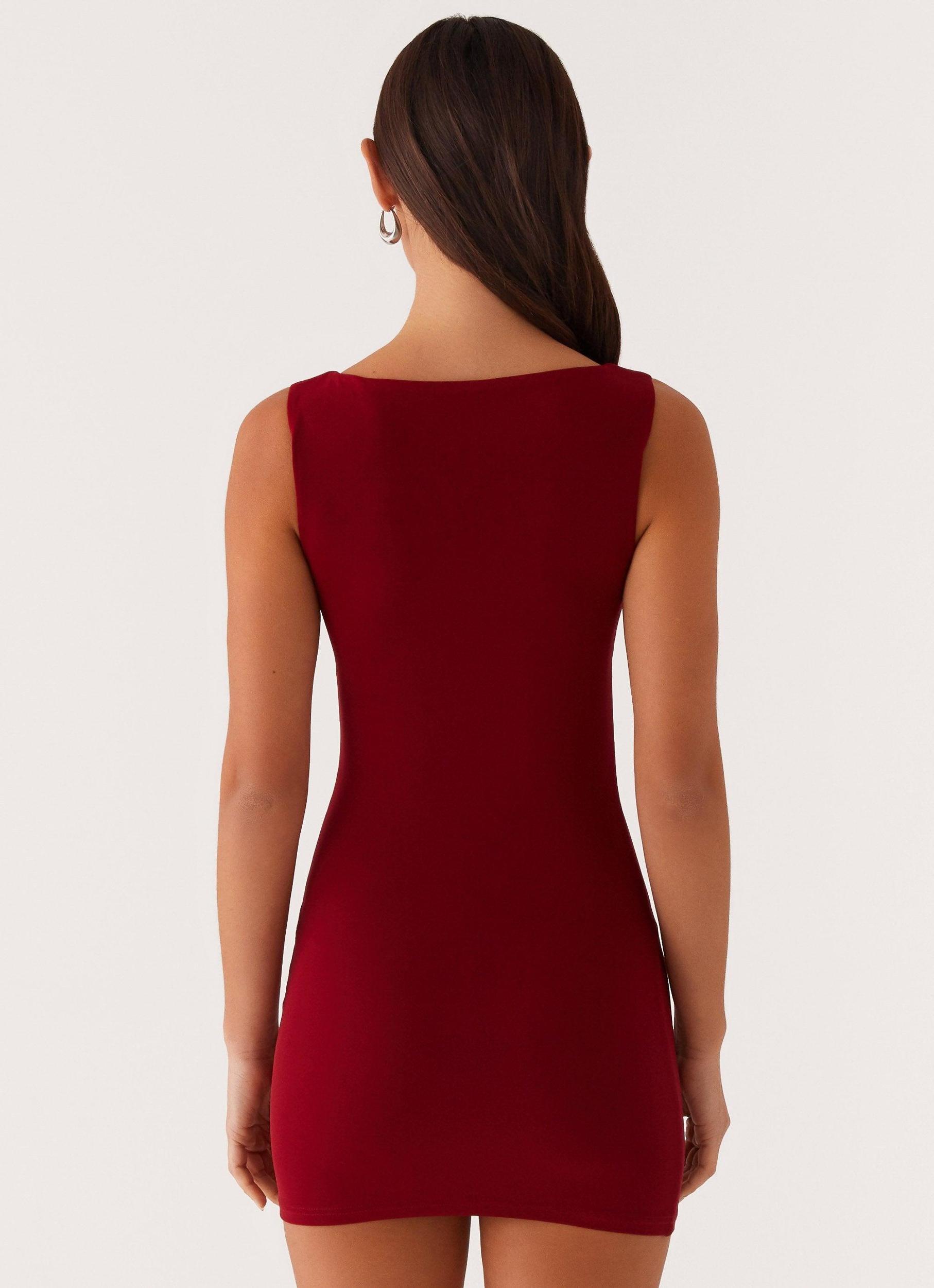 Matteo Beaded Mesh Mini Dress - Deep Red Product Image