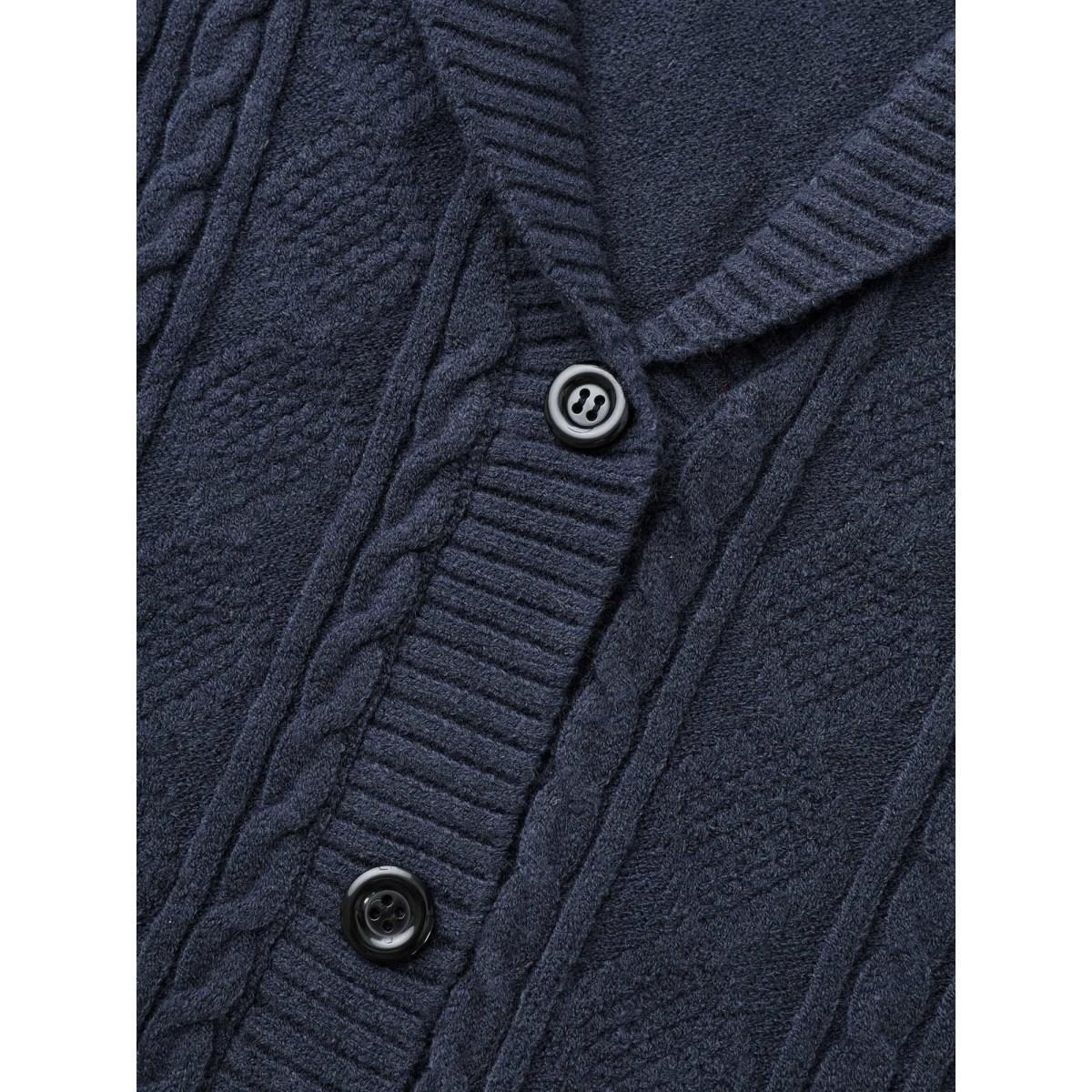 Plus Size Floral Jacquard Cable Knit Pocket Cardigan Indigo Women Casual Loose Long Sleeve Everyday Cardigans BloomChic 22-24/3X Product Image