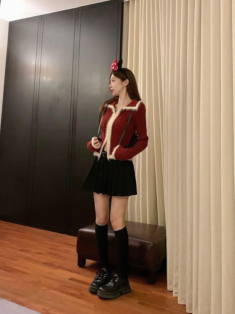 Glitter Contrast Trim Ribbed Zip Cardigan Product Image