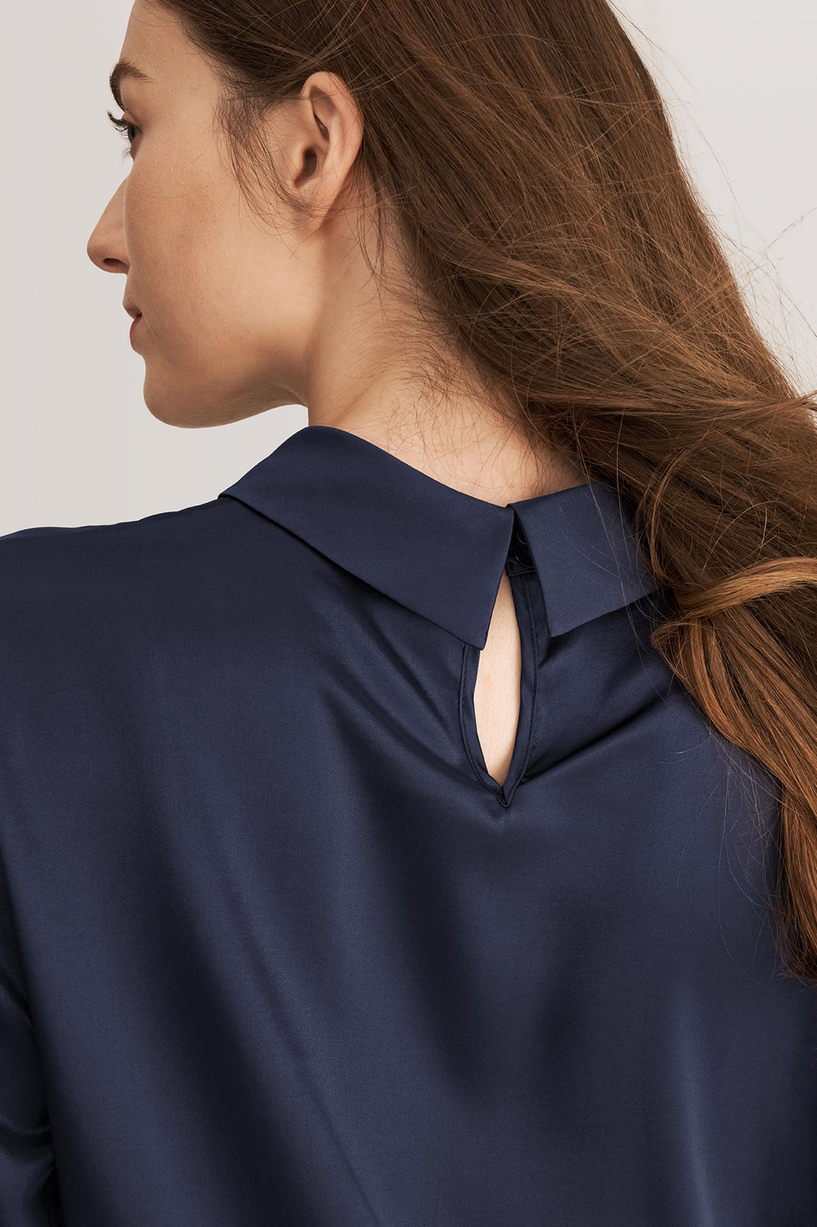 Stand Collar Long Sleeves  Silk Blouse Product Image