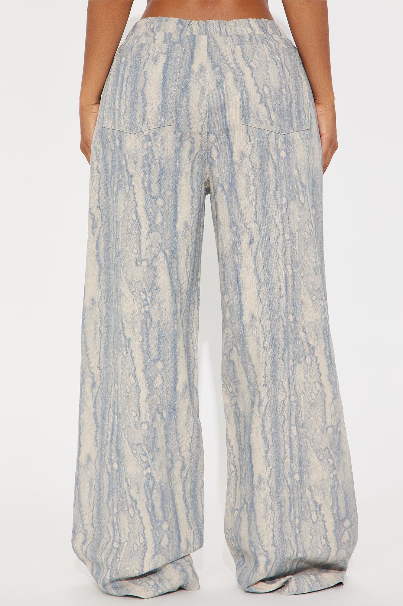 Watermark Pull On Printed Wide Leg Jeans - Blue Wash Product Image