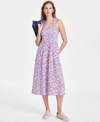Tommy Hilfiger Floral Smocked Midi Dress (Bright /Scarlet) Women's Dress Product Image