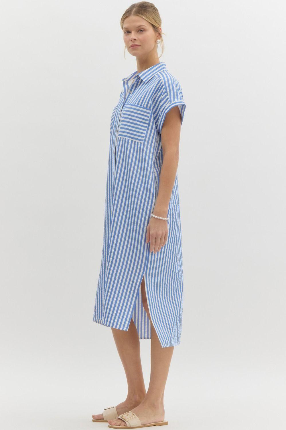Classic Stripe Midi Shirt Dress Product Image