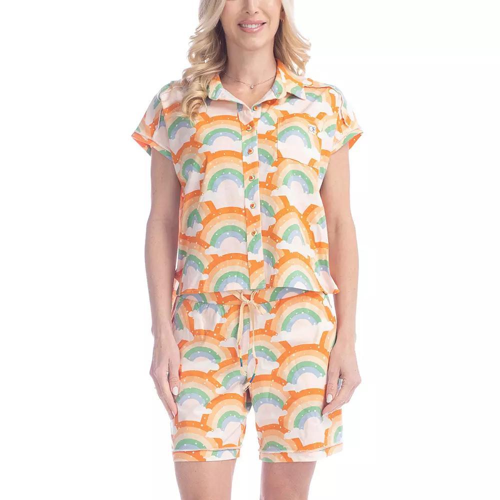 Women's Ocean Pacific® Summer Lovin' French Terry Applique Pajama Top & Pajama Shorts Set, Size: Medium, Bright Rainbow Product Image