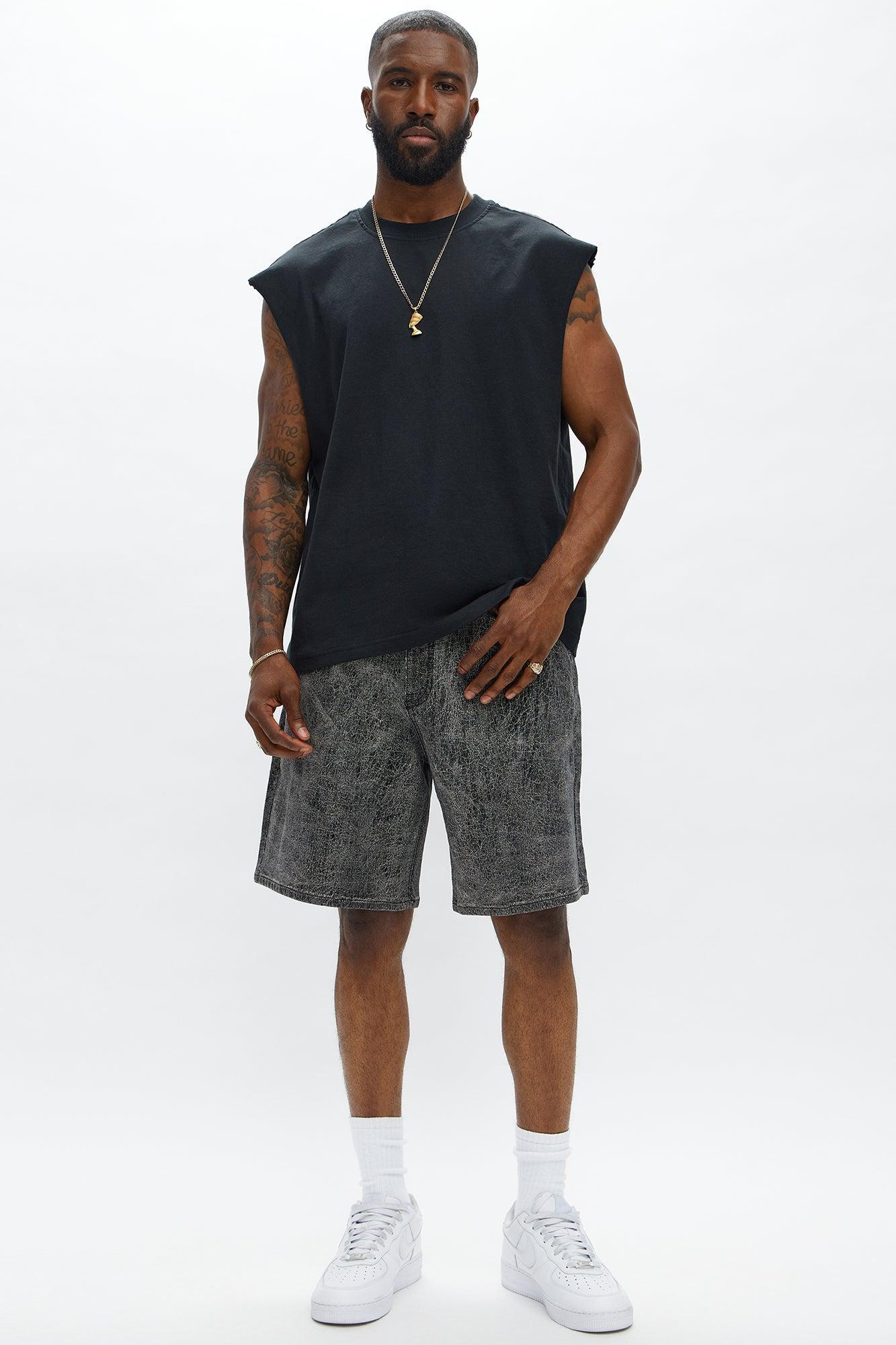 Relaxed Crack The Code Denim Shorts - Grey Product Image